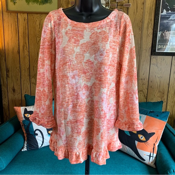 Rose & Olive Coral Floral Tunic Sweater Top - Picture 1 of 8